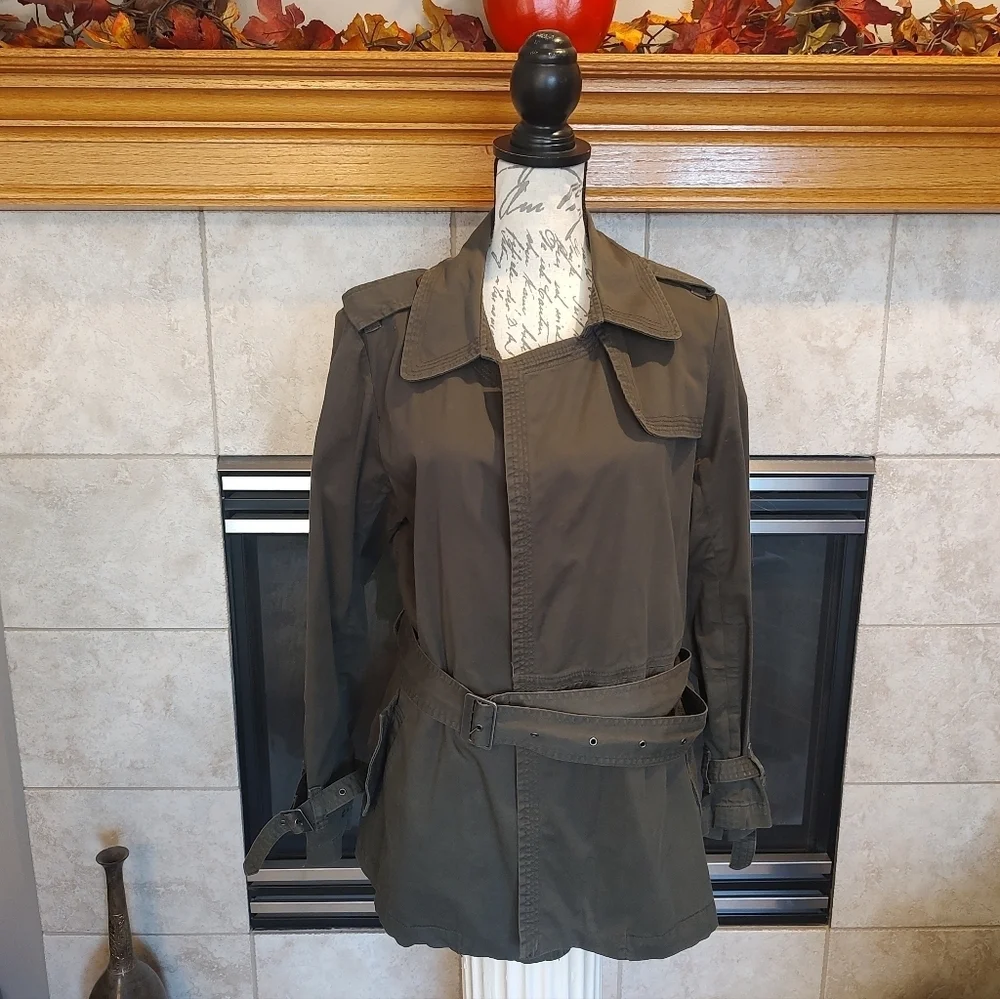 Coldwater Creek Coat Jacket Olive Green Size 12 Trench Utility Belt